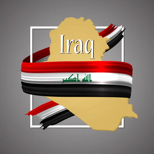 Irak flagge und map.official wahl nationalen farben.iraqi 3d realistisches symbol mit band, kartenrand. Emblem Herrlichkeit sign.vector Illustration Hintergrund. realistisches Symbol mit Flagge und Landkarte. — Stockvektor