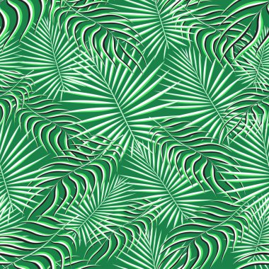Egzotik tropik desen. Tropikal çiçekli kumaş arka planı. Palmiye yaprağı renkli klasik yaz. Doğal yapraklar tropikal. Duvar kağıdı ve mayo baskı dekorasyonu için kusursuz vektör tasarımı.