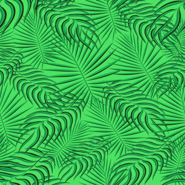 Egzotik tropik desen. Tropikal çiçekli kumaş arka planı. Palmiye yaprağı renkli klasik yaz. Doğal yapraklar tropikal. Duvar kağıdı ve mayo baskı dekorasyonu için kusursuz vektör tasarımı.