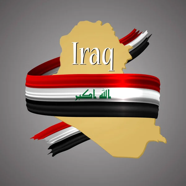 Irak flagge und map.official wahl nationalen farben.iraqi 3d realistisches symbol mit band, kartenrand. Emblem Herrlichkeit sign.vector Illustration Hintergrund. realistisches Symbol mit Flagge und Landkarte. — Stockvektor