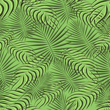 Egzotik tropik desen. Tropikal çiçekli kumaş arka planı. Palmiye yaprağı renkli klasik yaz. Doğal yapraklar tropikal. Duvar kağıdı ve mayo baskı dekorasyonu için kusursuz vektör tasarımı.