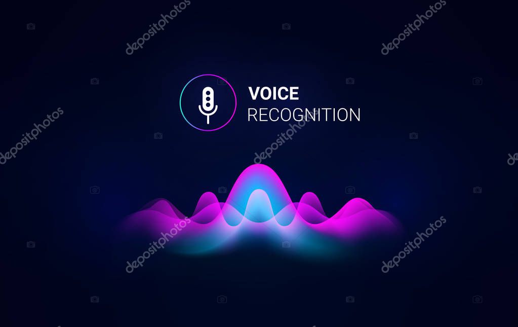 Personal assistant voice recognition concept. Artificial intelligence technologies. Sound wave logo concept for voice recognition application, website background or home smart system assistant. Vector
