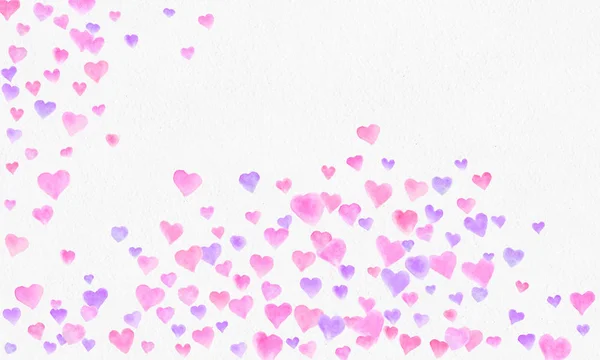 Καρδιά σχήματα ακουαρέλα φόντο. Ρομαντικό κομφετί παφλασμό. Φόντο με κομφετί καρδιά. Πτώση χαρτί κόκκινο και ροζ καρδιές. Ευχετήρια κάρτα γάμου. 14 Φεβρουαρίου. Εικονογράφηση διάνυσμα. — Φωτογραφία Αρχείου
