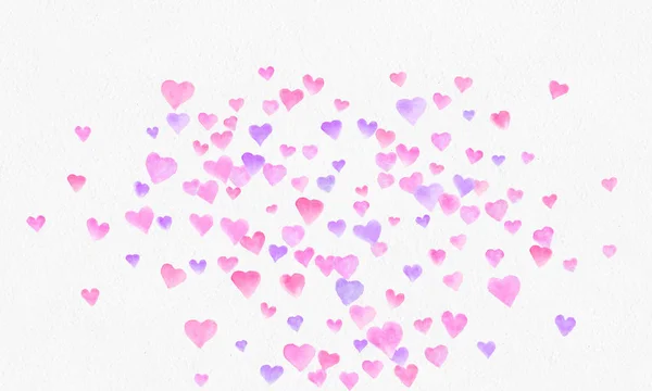 Καρδιά σχήματα ακουαρέλα φόντο. Ρομαντικό κομφετί παφλασμό. Φόντο με κομφετί καρδιά. Πτώση χαρτί κόκκινο και ροζ καρδιές. Ευχετήρια κάρτα γάμου. 14 Φεβρουαρίου. Εικονογράφηση. — Φωτογραφία Αρχείου