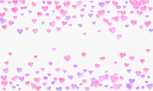 Hart vormen aquarel achtergrond. Romantische Confetti splash. Achtergrond met hart Confetti. Dalende rode en roze papier harten. Bruiloft wenskaart. 14 februari. Vectorillustratie. — Stockfoto