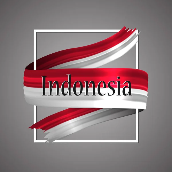 Vlag van Indonesië. Officiële nationale kleuren. Indonesische 3D-realistische lint. Wapperende vlag van vector patriottische glorie stripe teken. — Stockvector