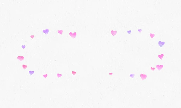 Herz Formen Aquarell Hintergrund. Romantische Konfetti Splash. Hintergrund mit Herz Konfetti. Rote und rosa Papierherzen fallen. Grußkarte Hochzeit. 14. Februar. Abbildung. — Stockfoto