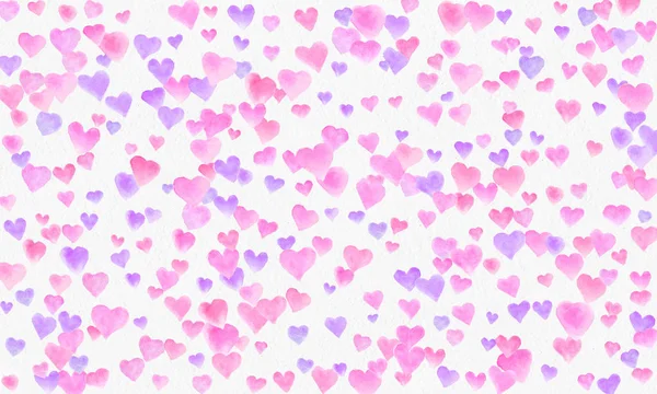 Heart shapes watercolor background. Romantic Confetti splash. Background with Heart Confetti. Falling red and pink paper hearts. Greeting wedding card. February 14. illustration. — Stock Photo, Image