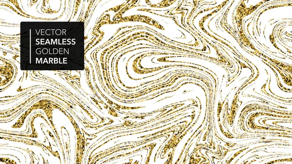 Marble gold and white texture seamless background. Abstract golden glitter marbling seamless pattern for fabric, tile, design or gift wrapping. Realistic business or wedding cover card. Vector — Stock Vector