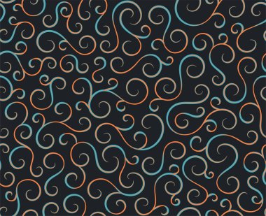 Çizgi sarmal, soyut, dikişsiz desen arka plan. Kıvrımlı süs çiçekleri, bitmeyen dalgalar. Deniz suyu girdabı deseni. Parmak izi veya kumaş dokusu için vektör..
