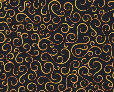 Çizgi sarmal, soyut, dikişsiz desen arka plan. Kıvrımlı süs çiçekleri, bitmeyen dalgalar. Deniz suyu girdabı deseni. Parmak izi veya kumaş dokusu için vektör..