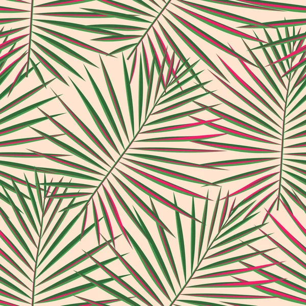 열 대 야 자 나뭇잎 패턴 완벽 한 배경. 이국적인 패션 유행 꽃 단풍 패턴입니다. 완벽 한 아름 다운 식물학 팜 트리 여름 장식 디자인입니다. 벡터 패턴 수영복 포장 인쇄. — 스톡 벡터