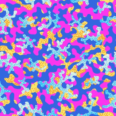 Soyut kamuflaj, moda dikişsiz desen arka plan. Serin kamuflaj askeri doku. Doğa Çiçek illüstrasyon. Dikişsiz desen çocuk moda kumaş kumaş Tekstil. Renkli modern. Vektör.