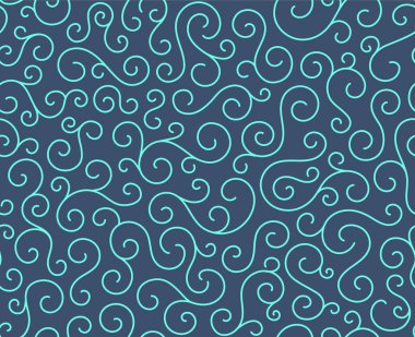 Çizgi sarmal, soyut, dikişsiz desen arka plan. Kıvrımlı süs çiçekleri, bitmeyen dalgalar. Deniz suyu girdabı deseni. Parmak izi veya kumaş dokusu için vektör..