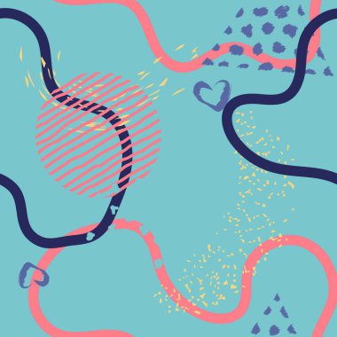 Turuncu arka planda soyut desenler. Modern çizgiler, el boyası elementler, eğri şekiller, noktalar. Sarı grunge minimalist, pürüzsüz desen. Paket kapağı tasarımı. Vektör ilülasyonu..