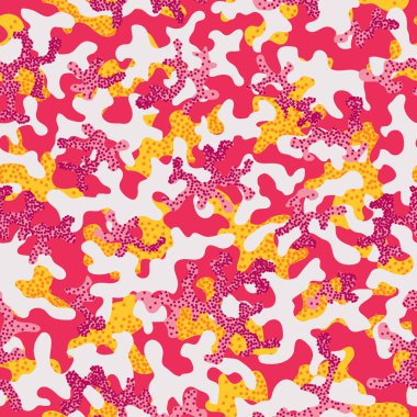 Soyut kamuflaj, moda dikişsiz desen arka plan. Serin kamuflaj askeri doku. Doğa Çiçek illüstrasyon. Dikişsiz desen çocuk moda kumaş kumaş Tekstil. Renkli modern. Vektör.