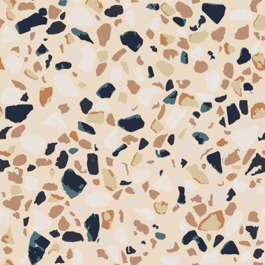 Terrazzo döşeme, pürüzsüz desen, kahverengi arka plan dokusu. Zemin, duvar, kiremit veya tekstil üzerindeki baskı için soyut vektör tasarımı.