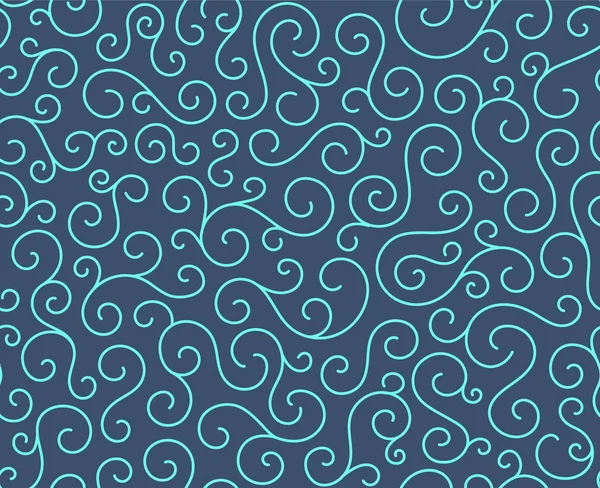 Line spiral abstract seamless pattern background.Curl ornament floral endless waves strokes.Sea aqua water swirl decoration texture.Vector for print or fabric textile.Cover for tile, flyleaf, wrapping . — стоковый вектор