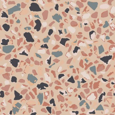 Terrazzo döşeme, pürüzsüz desen, kahverengi arka plan dokusu. Zemin, duvar, kiremit veya tekstil üzerindeki baskı için soyut vektör tasarımı.