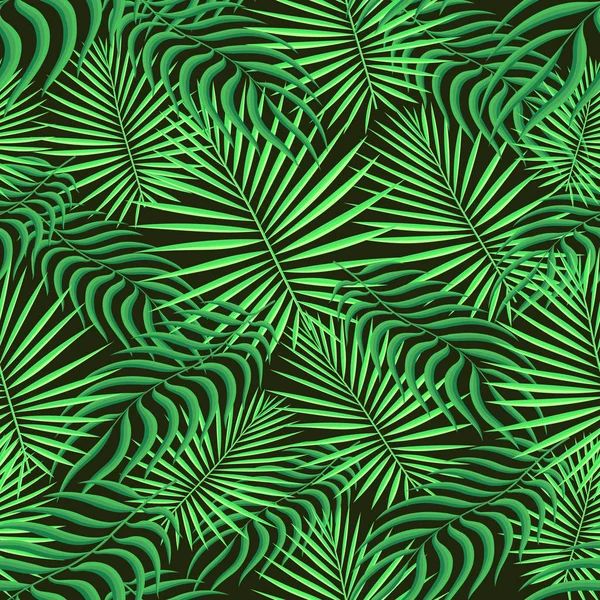 Fondo de patrón sin costuras. Exótico follaje de hojas de palma floral tropical. Tejido verde textil de moda. Vector sin costura — Vector de stock