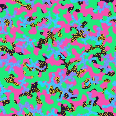 Soyut kamuflaj, moda dikişsiz desen arka plan. Serin kamuflaj askeri doku. Doğa Çiçek illüstrasyon. Dikişsiz desen çocuk moda kumaş kumaş Tekstil. Renkli modern. Vektör.