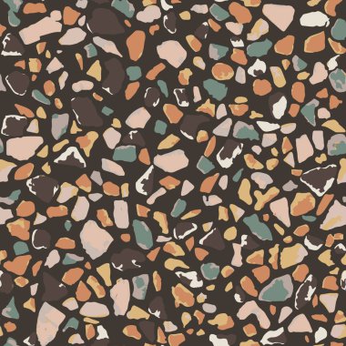Terrazzo döşeme, pürüzsüz desen, kahverengi arka plan dokusu. Zemin, duvar, kiremit veya tekstil üzerindeki baskı için soyut vektör tasarımı