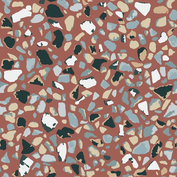 Terrazzo-Fußboden, nahtloses Muster, braune Hintergrundstruktur. Abstraktes Vektordesign für Druck auf Boden, Wand, Fliese oder Textil — Stockvektor