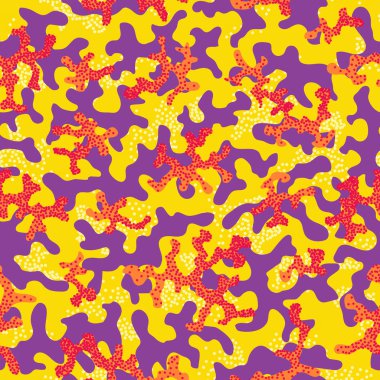 Soyut kamuflaj, moda dikişsiz desen arka plan. Serin kamuflaj askeri doku. Doğa Çiçek illüstrasyon. Dikişsiz desen çocuk moda kumaş kumaş Tekstil. Renkli modern. Vektör.