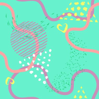 Turuncu arka planda soyut desenler. Modern çizgiler, el boyası elementler, eğri şekiller, noktalar. Sarı grunge minimalist, pürüzsüz desen. Paket kapağı tasarımı. Vektör ilülasyonu..