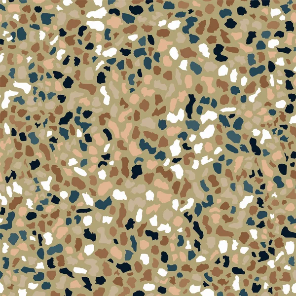 Terrazzo vloerbedekking, naadloos patroon, bruine achtergrond textuur. Abstract vectorontwerp voor bedrukking op vloer, wand, tegel of textiel. — Stockvector