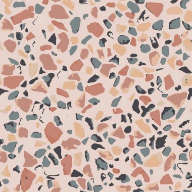 Terrazzo döşeme, pürüzsüz desen, kahverengi arka plan dokusu. Zemin, duvar, kiremit veya tekstil üzerindeki baskı için soyut vektör tasarımı