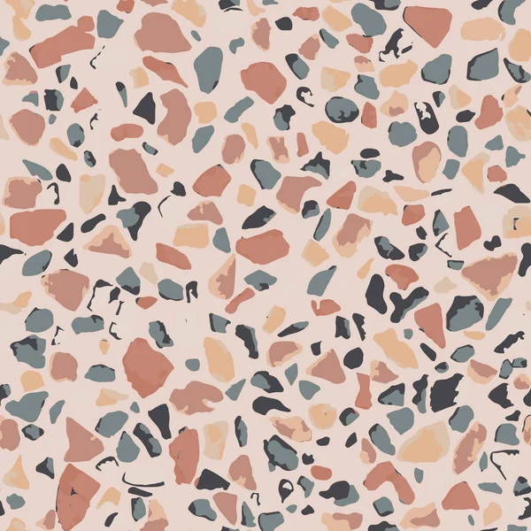 Terrazzo golv, sömlöst mönster, brun bakgrund struktur. Abstrakt vektordesign för tryck på golv, vägg, kakel eller textil — Stock vektor