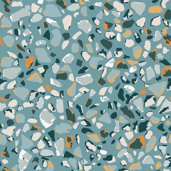Terrazzo golv, blå sömlös mönster bakgrund konsistens. Abstrakt vektordesign för tryck på golv, vägg, kakel eller textil — Stock vektor