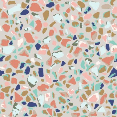 Terrazzo döşeme. Kusursuz desen. Gri arkaplan dokusu. Zemin, duvar, kiremit veya tekstil üzerindeki baskı için soyut vektör tasarımı