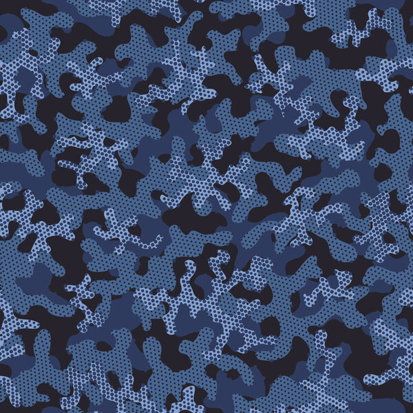 Camouflage Grunge Water Repeated Military Graphic Art. Aqua Seamless Circle Vector Pattern. Indigo Camouflage Seamless Pattern. Turquoise Seamless Army Vector Background. Blue
