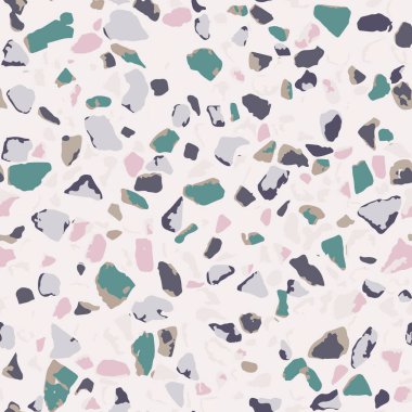 Terrazzo döşeme. Kusursuz desen. Gri arkaplan dokusu. Zemin, duvar, kiremit veya tekstil üzerindeki baskı için soyut vektör tasarımı