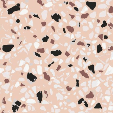 Terrazzo döşeme, pürüzsüz pembe desenli. Zemin, duvar, kiremit veya tekstil üzerindeki baskı için soyut vektör arkaplan tasarımı.
