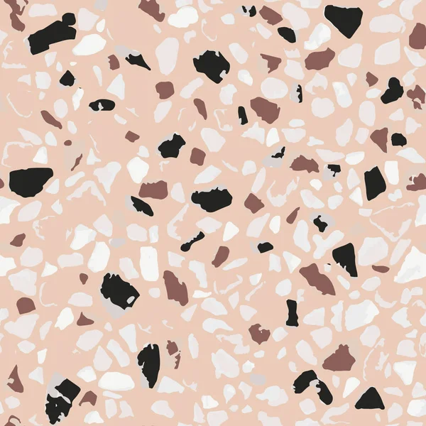 Terrazzo floflooring, seamless 핑크 패턴 텍스처. 바닥, 벽, 직물 또는 직물에 인쇄하기 위한 추상 벡터 배경 디자인. — 스톡 벡터