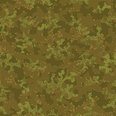 Kusursuz Vektör Deseni Tasarımı. Tekrarlanan Haki Benekleri, Camo Bulutları. Kahverengi Tekrarlanan Monokrom Kamuflajı, Grafik Kamuflajı. Yeşil Kusursuz Renkli Kamuflaj, Vektör Yazdırma.