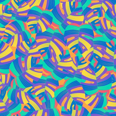 Tropik palmiye yaprakları pürüzsüz arka plan bırakır. Egzotik çiçek desenli yaprak deseni. Kusursuz güzel botanik palmiyesi yaz dekorasyonu tasarımı. Tekstil mayo kalıbı. Vektör.