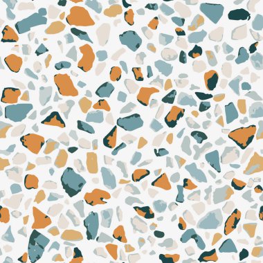 Terrazzo döşeme. Kusursuz desen. Gri arkaplan dokusu. Zemin, duvar, kiremit veya tekstil üzerindeki baskı için soyut vektör tasarımı