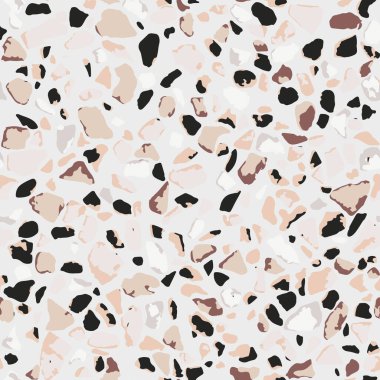 Terrazzo döşeme. Kusursuz desen. Gri arkaplan dokusu. Zemin, duvar, kiremit veya tekstil üzerindeki baskı için soyut vektör tasarımı