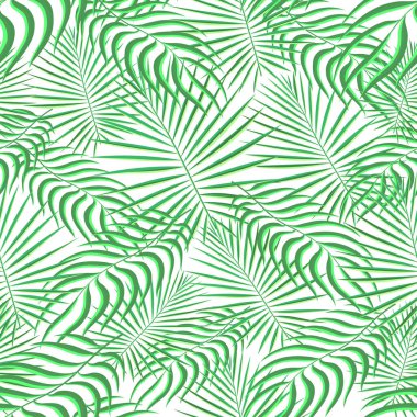 Tropik desenli, pürüzsüz bir arka plan. Palmiye yaprakları, modern, pürüzsüz tropik yaz sanatı. Dekorasyon kumaşı ve moda tekstili için renkli doğal botanik baskısı. Palmiye yaprağı. Vektör tropik bitkiler..