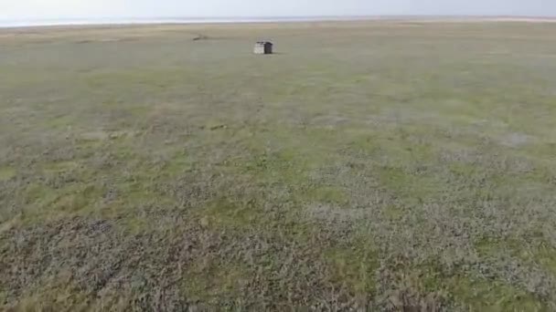 Het eenzame huis in de steppe in de buurt van het meer. — Stockvideo