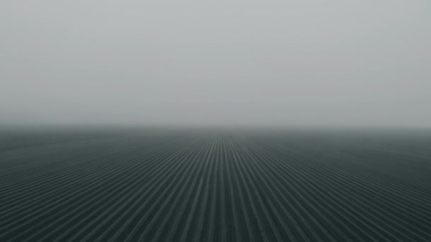 Flug über landwirtschaftliche Ackerflächen im Nebel — Stockvideo