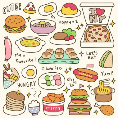 Şirin yemek ve yemek Doodle