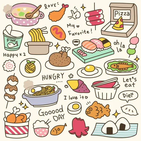 Conjunto Cute Meal Dish Doodle —  Vetores de Stock