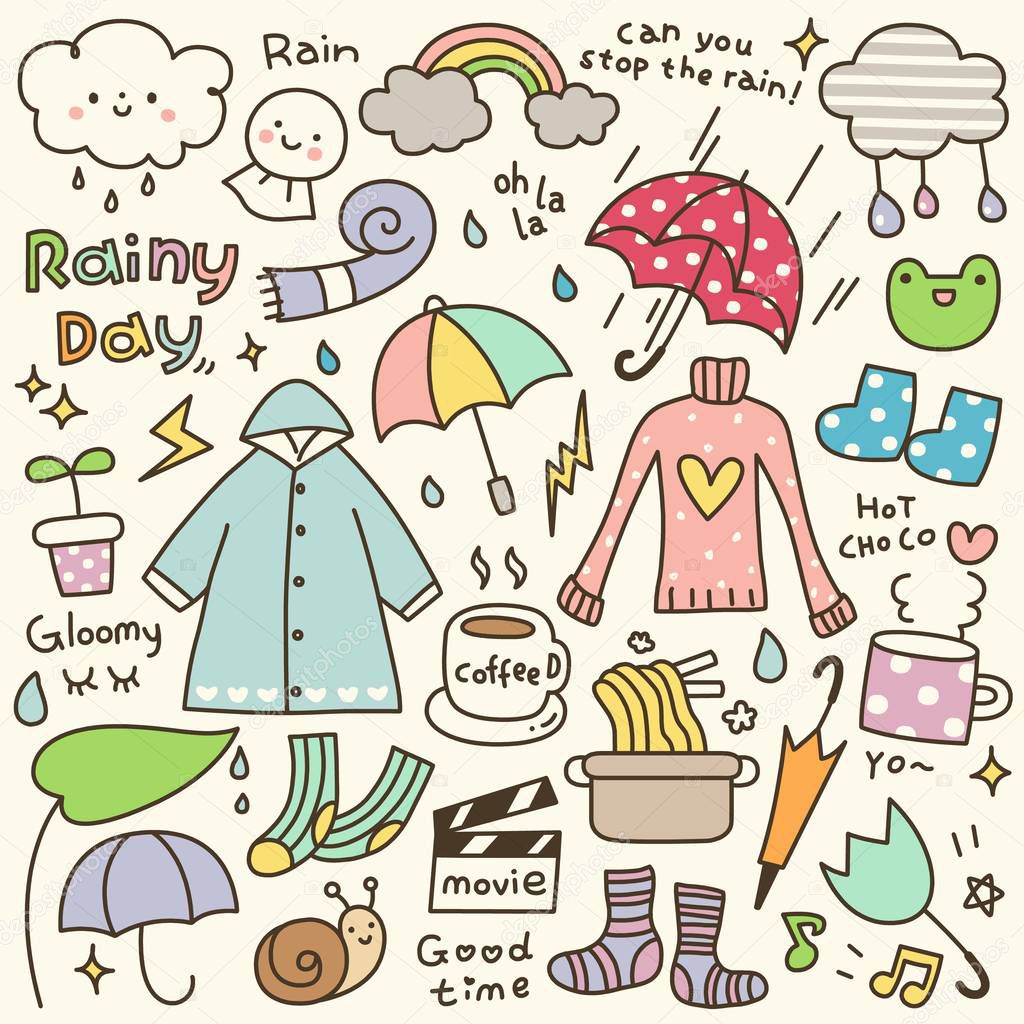Set of Cute Rainy Day Doodle