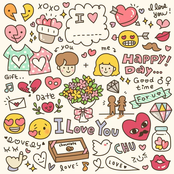 Set Cute Valentine Day Doodle — Stock Vector