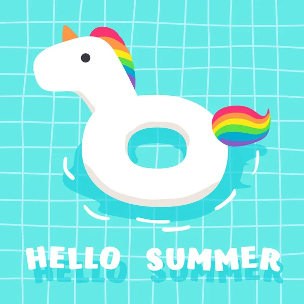 Cute Summer Fancy Pływa Basenie Jednorożec — Wektor stockowy